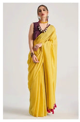 India Silk Yellow Sarees Crafted From Soft Viscose Mul Fabric Offer A Perfect Blend Of Comfort And Elegance